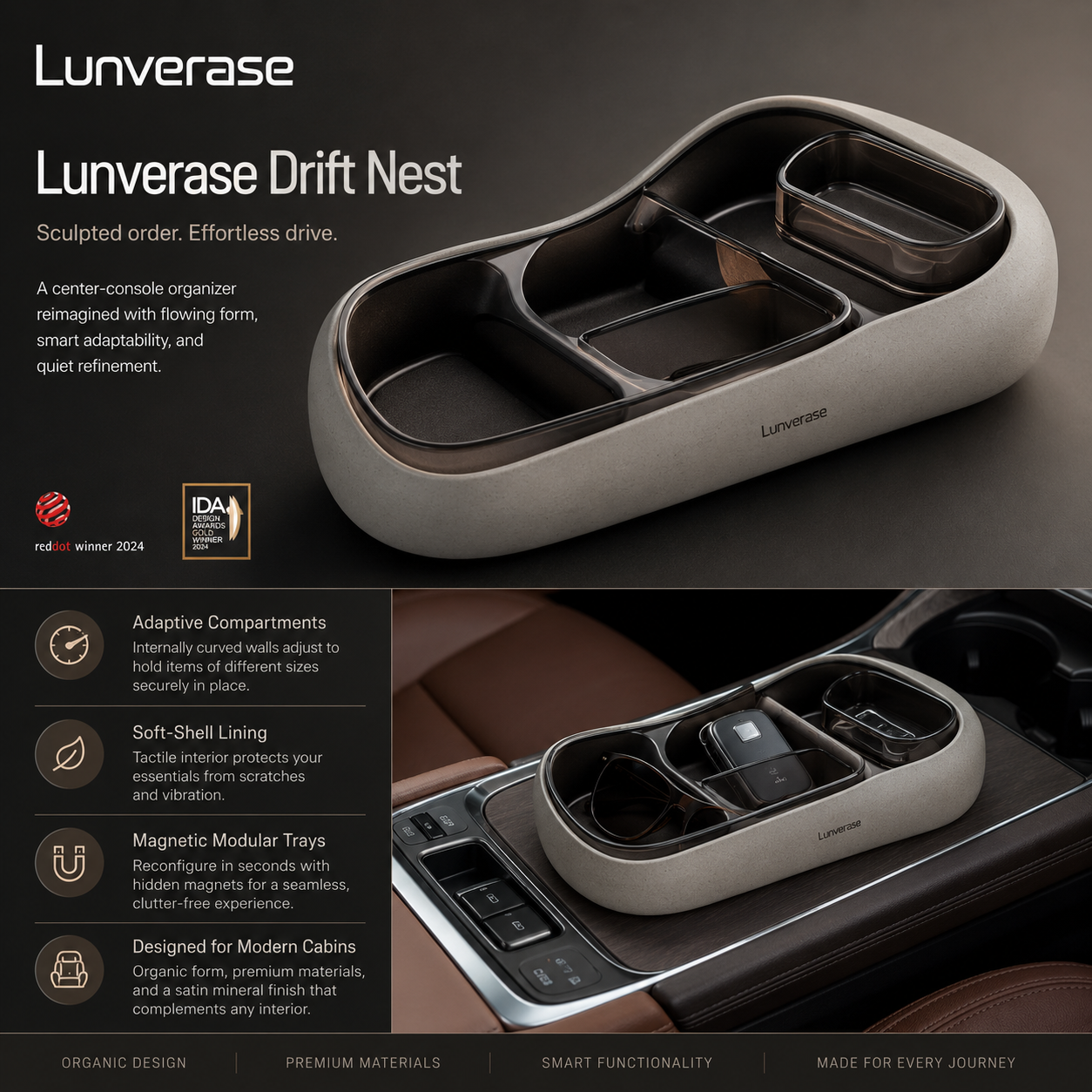 Lunverase™ DriftNest Sculpted Console Organizer